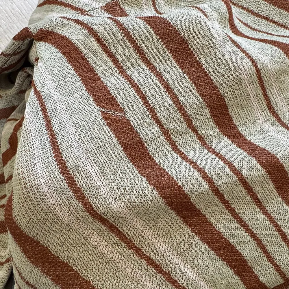 Zara Brown Cream Striped Cropped Long Sleeve Knit Top Size M